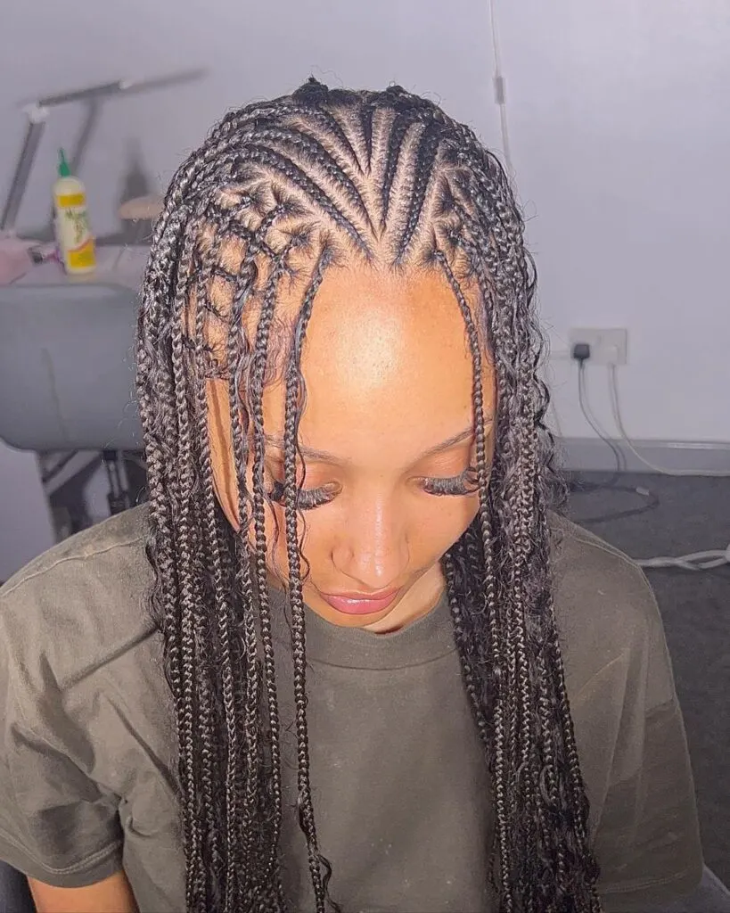 bohemian flip over Fulani braids