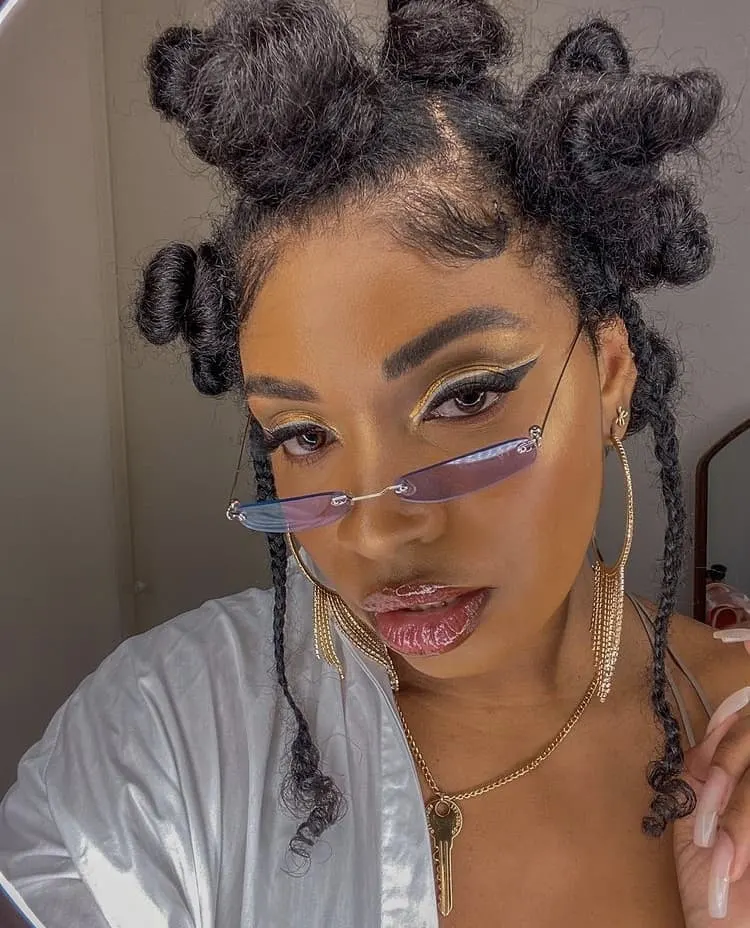 Messy Bantu knots on natural hair 