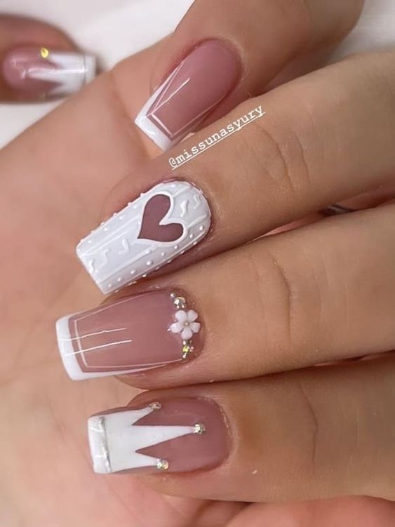 White valentine's nails