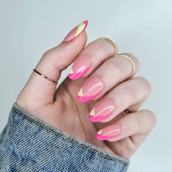 pink tip nails, pink french tip nails, pink nails