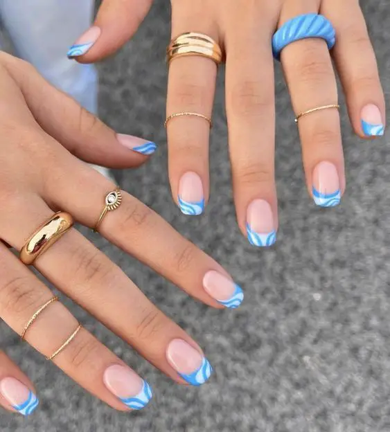 The top blue nails and blue nail ideas including light blue nails, blue acrylic nails, blue nail designs, blue nail art, trendy blue nails, royal blue nails, and short blue nails