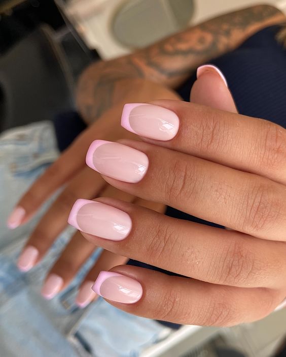 pink tip nails, pink french tip nails, pink nails