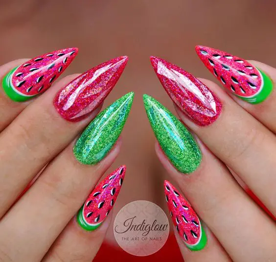 See these watermelon nails, watermelon nail art, and fruit nails 