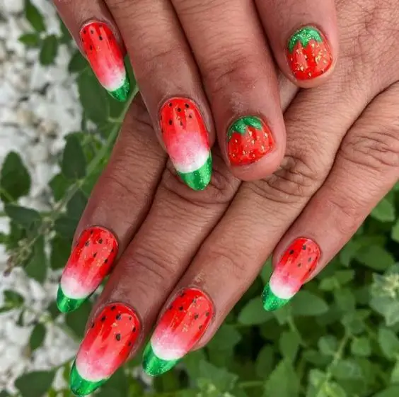 See these watermelon nails, watermelon nail art, and fruit nails 