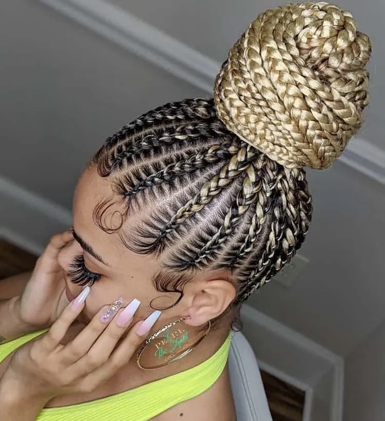 blonde bun stitch braids