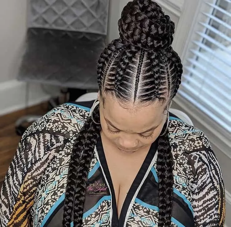 half up half down stitch braids