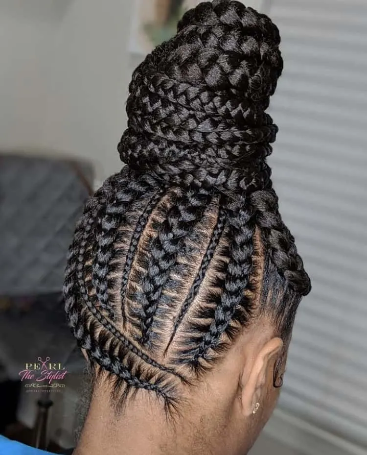 black bun stitch braids
