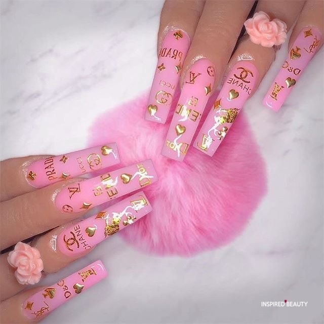 pink Louis Vuitton nails coffin