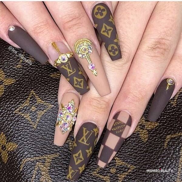 baddie louis vuitton nails coffin