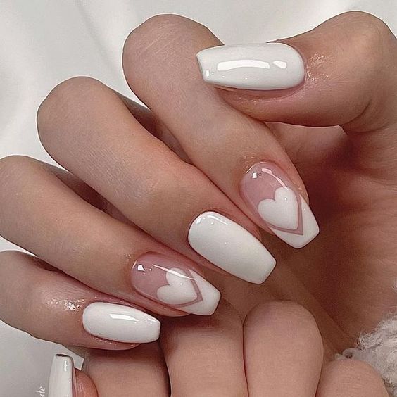 White valentine's nails