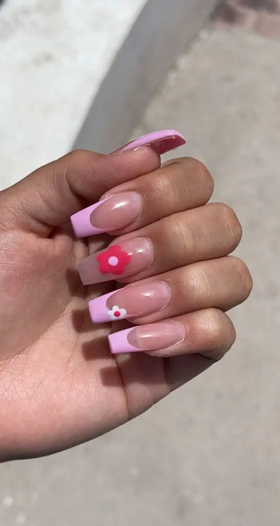 pink tip nails, pink french tip nails, pink nails