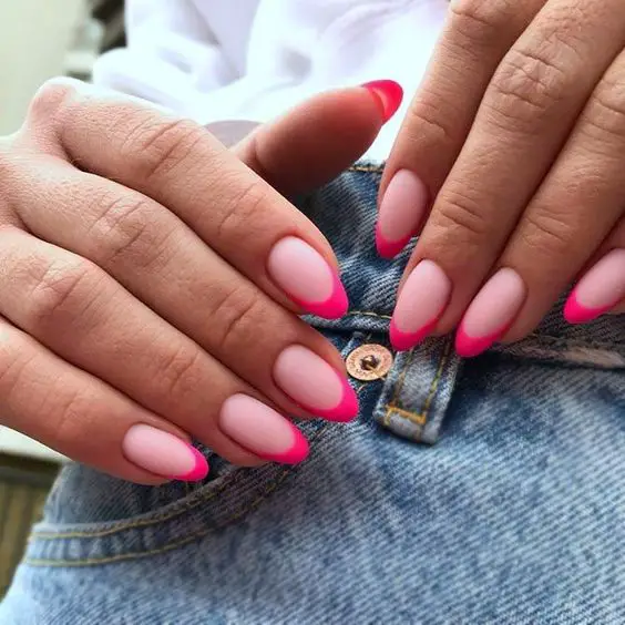 pink tip nails, pink french tip nails, pink nails