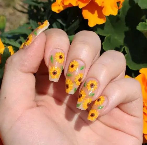 The best sunflower nails & sunflower nail designs