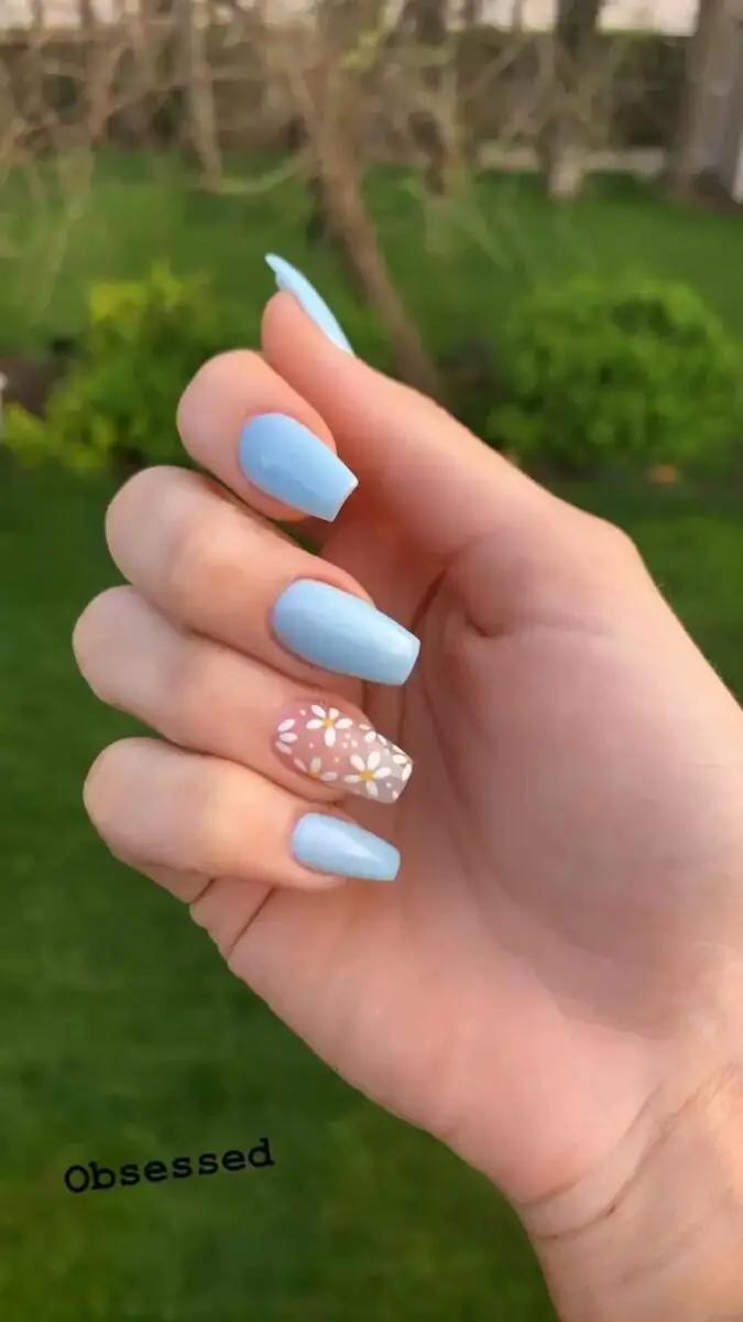 The top blue nails and blue nail ideas including light blue nails, blue acrylic nails, blue nail designs, blue nail art, trendy blue nails, royal blue nails, and short blue nails