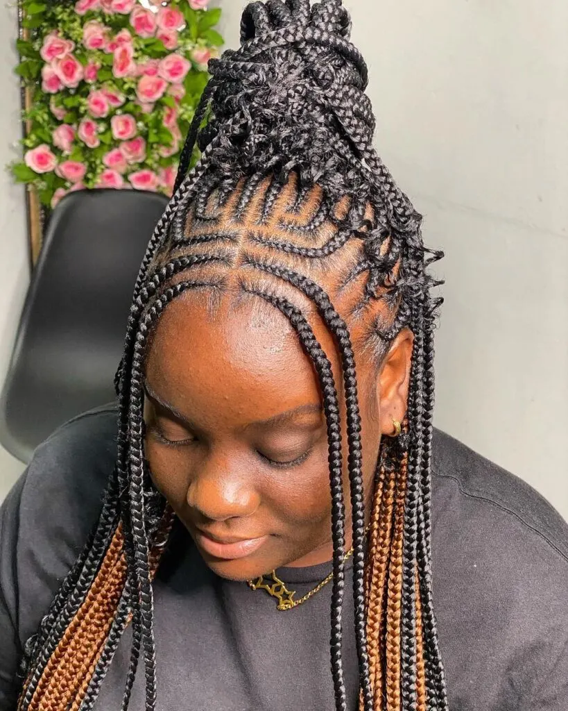 Peekaboo Fulani braids with curly ends