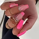 24pcs False Nails With Glue - Long Coffin Ballerina Manicure Full Cover Press on Nails with Colored...