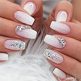 24Pcs False Nails - Fake Nails Press on Nails - Square False Nails with Jelly Glue - Fashion Acrylic...