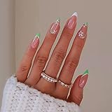 24PCS Short False Nails with Glue Stickers,Almond Full Cover Acrylic Nails Press on Nails no Glue,...