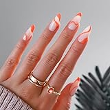 Sethexy Swirl Almond False Nails Wave Line Stiletto Stick on Nails Abstract Orange Fake Nails 24Pcs...