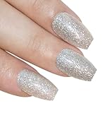 Bling Art Ballerina False Nails Fake Coffin Gel Silver Acrylic Long 24 Tips Glue