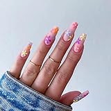 Sethexy Ballerina Flower False Nails Spring Stick on Nails Pink Art Fake Nails 24pcs Acrylic Press...