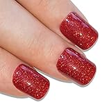 Bling Art False Nails French Fake Red Gel Glitter Squoval 24 Acrylic Medium Tips