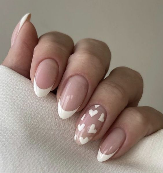 White valentine's nails