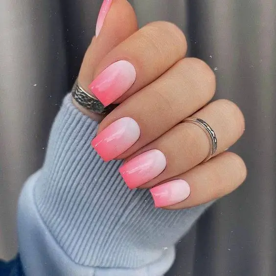 Pink ombre nails including white and pink ombre nails, pink ombre acrylic nails, and pink ombre nail designs