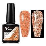 VENALISA Bright Orange Reflective Glitter Gel Polish Sparkling Shiny Disco gel Nail Polish Long...