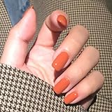 24Pcs Press on Nails Short, Square French False Nails Orange Glossy Pure Colour Fake Nails, Acrylic...