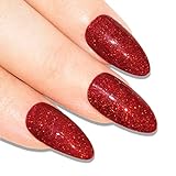 Bling Art Almond False Nails Fake Stiletto Gel Polished Glossy Glitter 24 Long Tips Glue (Valentina...