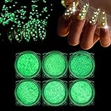 BISHENGYF 6 Boxes Luminous Nail Art Sequins, 3D Holography DIY Mixed Glitter Sequin Grow in the Dark...