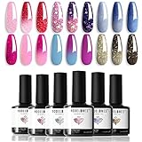 Modelones Mood Gel Nail Polish Set - 6 Colors Collection Temperature Color Changing Gel Glitter Nail...