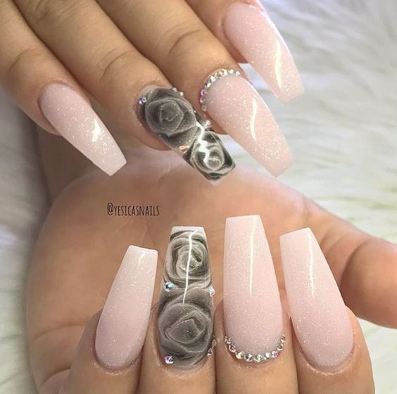 The prettiest pink rose nails and rose nail designs for your next manicure