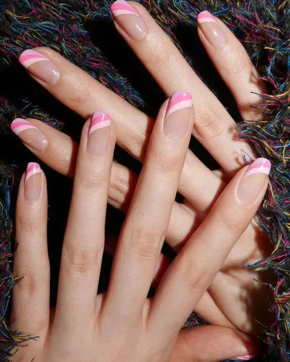 pink tip nails, pink french tip nails, pink nails