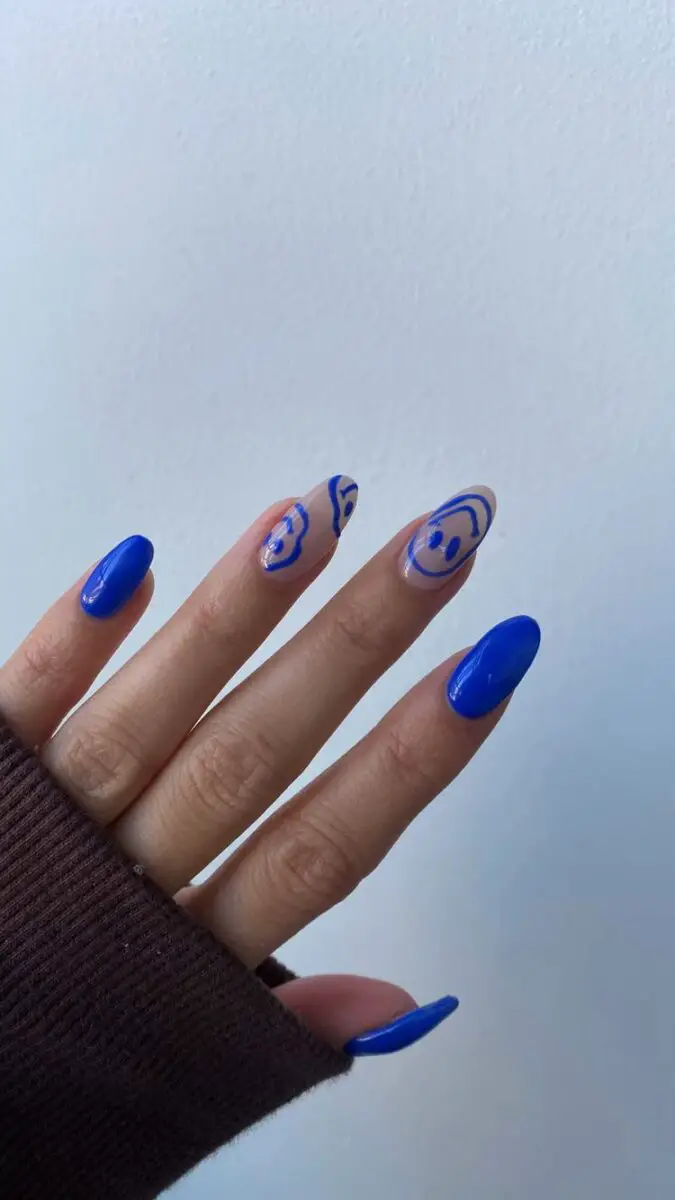 The top blue nails and blue nail ideas including light blue nails, blue acrylic nails, blue nail designs, blue nail art, trendy blue nails, royal blue nails, and short blue nails