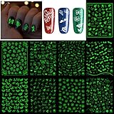 Qpout 550pcs Luminous Nail Stickers, Glow in Dark 3D Butterfly Flower Self Adhesive Nail Art...