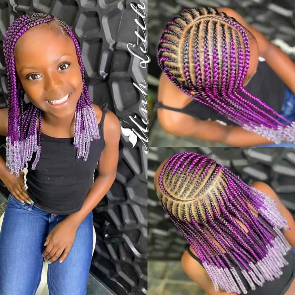 purple kids braids with beads