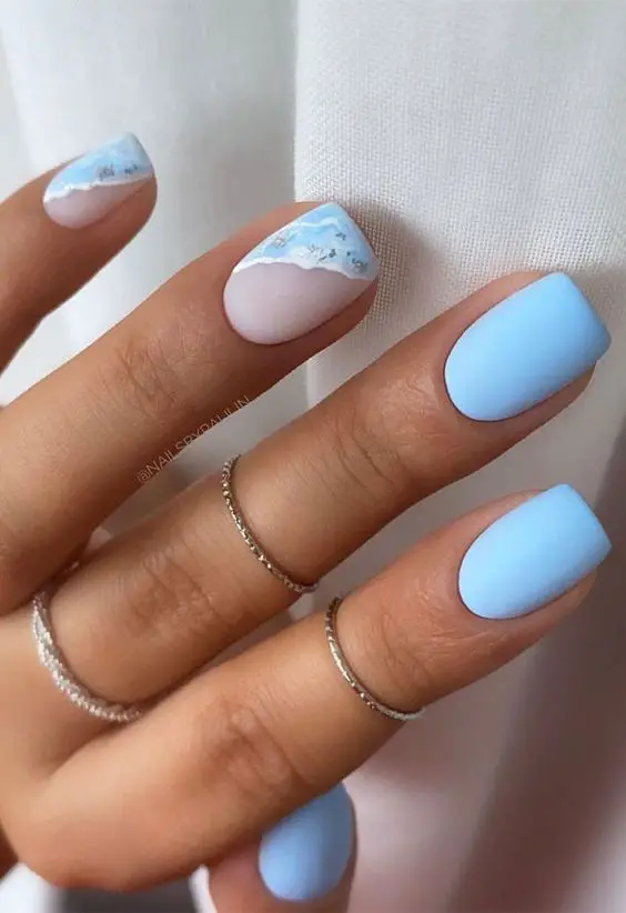 The top blue nails and blue nail ideas including light blue nails, blue acrylic nails, blue nail designs, blue nail art, trendy blue nails, royal blue nails, and short blue nails