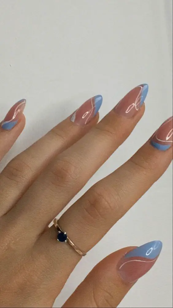 blue and white nails, white and blue nails, blue nails, white nails