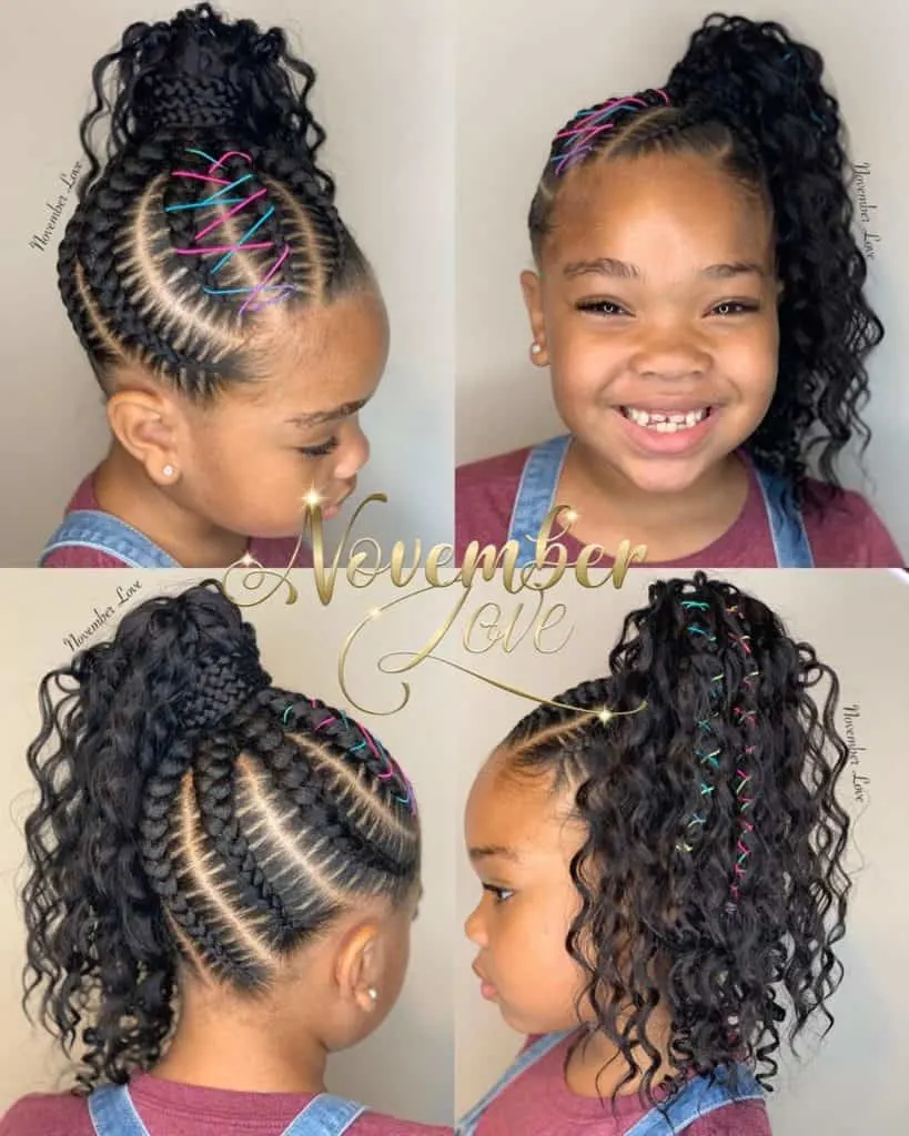 boho feed in braided hairstyle for little girls