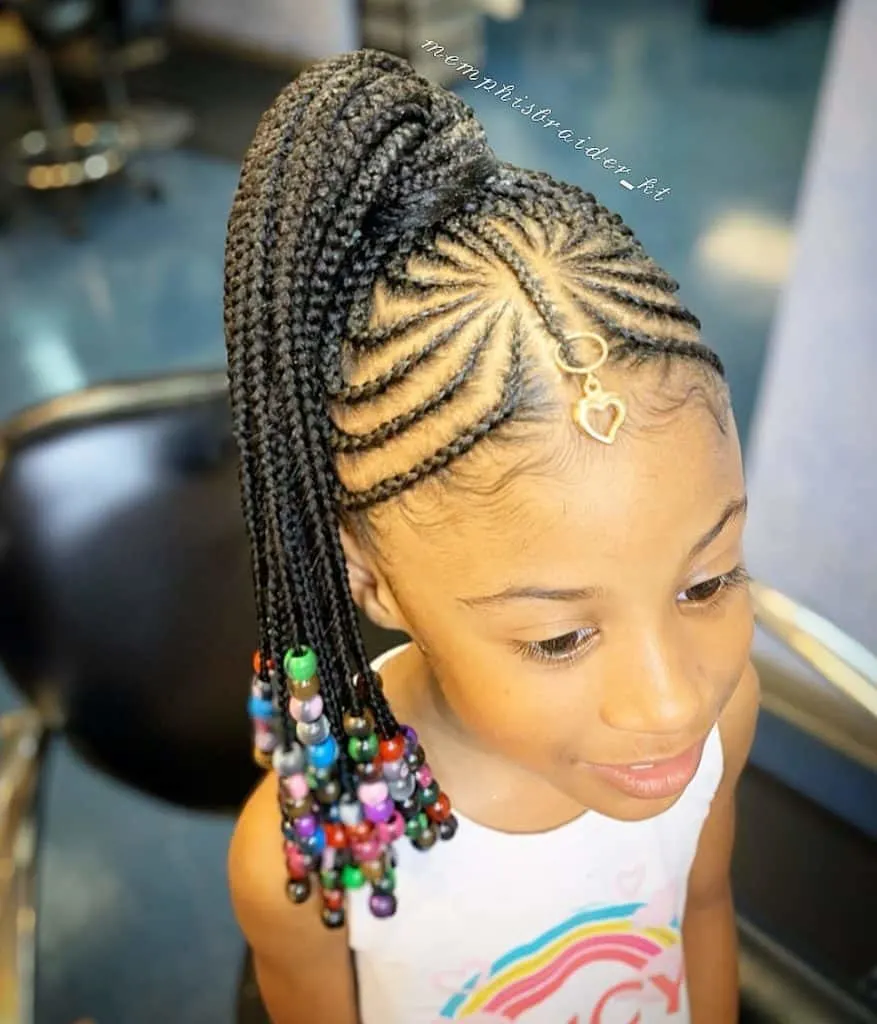 kids braided updo with beads