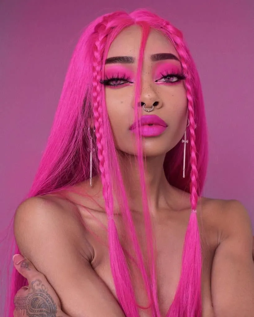 nyane lebajoa long pink hair wig and makeup