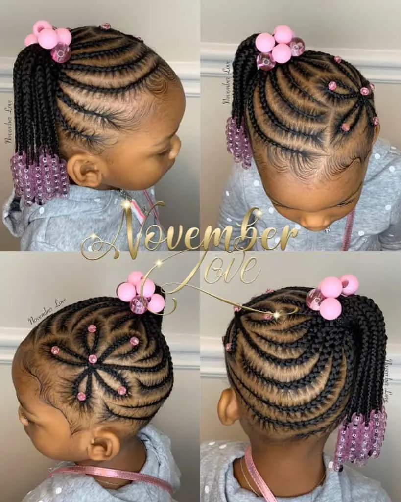 kids braids with pink beads