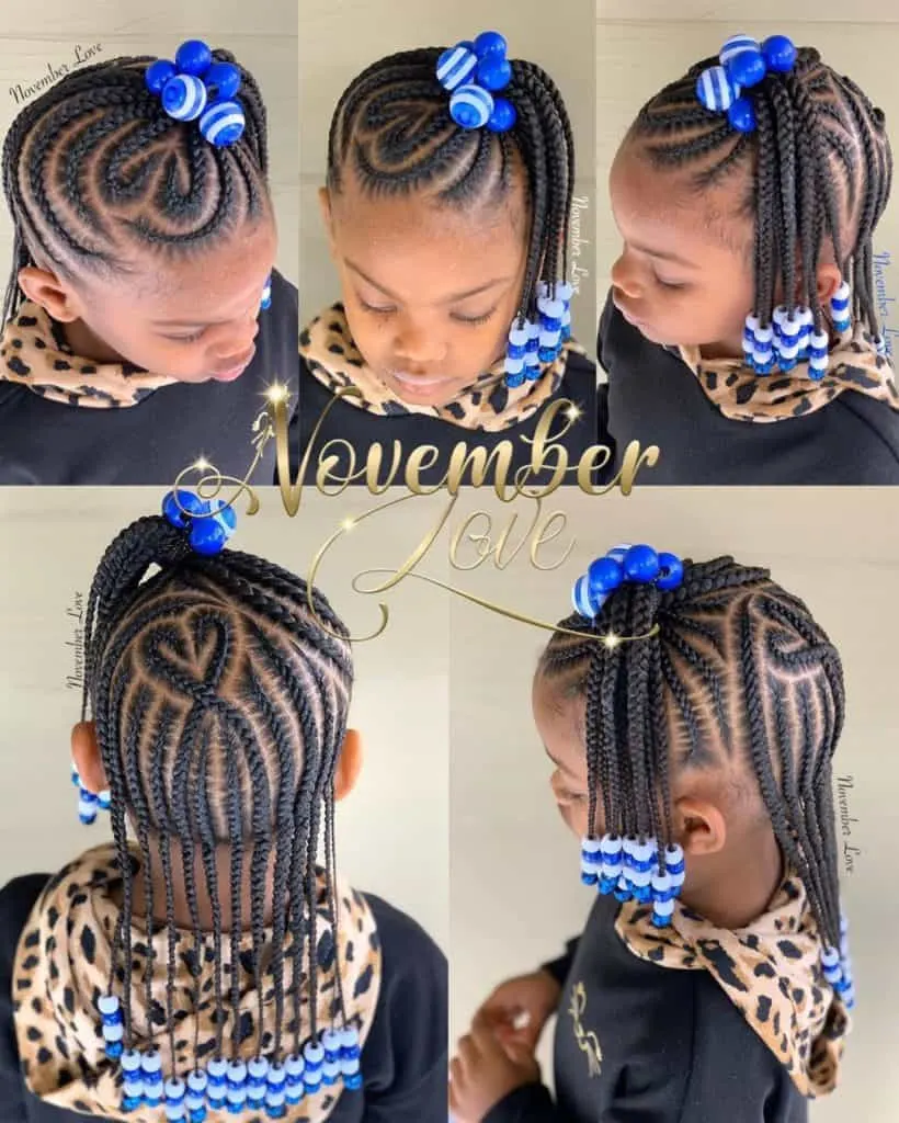 kids braids with blue beads