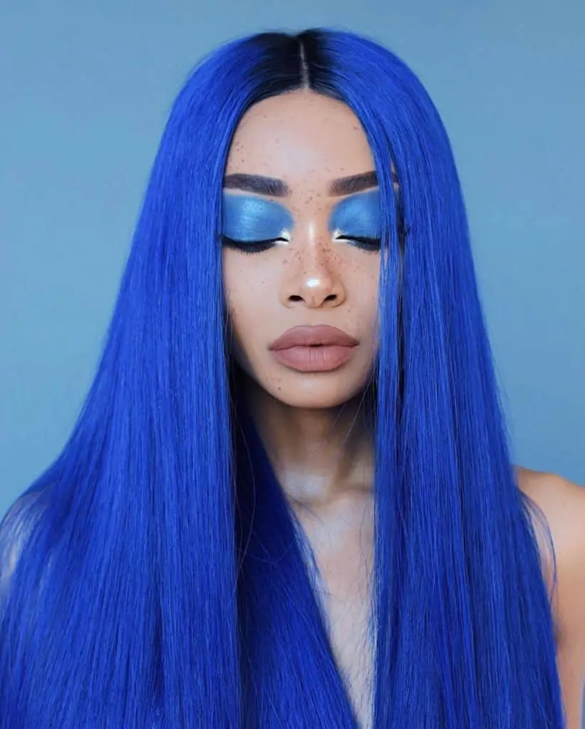 nyane lebajoa long blue hair