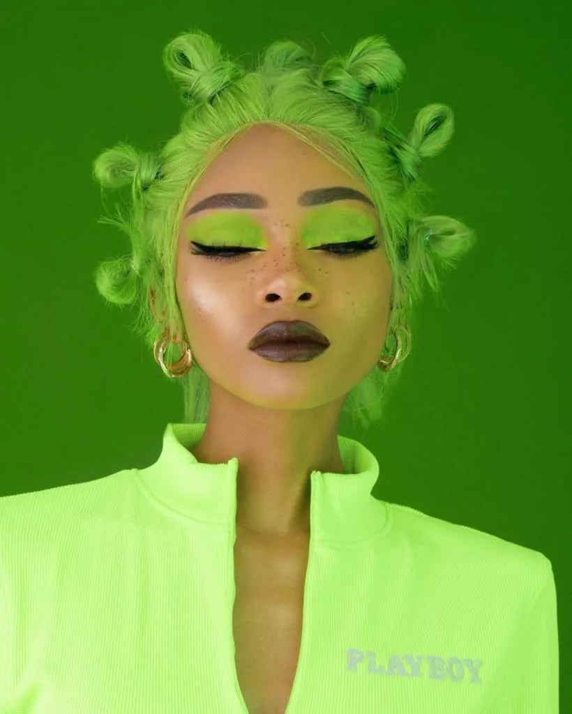 nyane lebajoa green hair and makeup