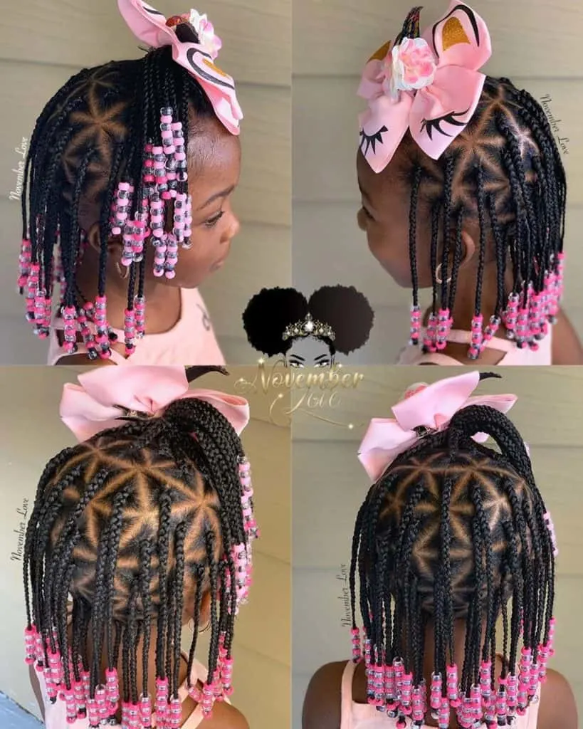 kids box braids with pink beads