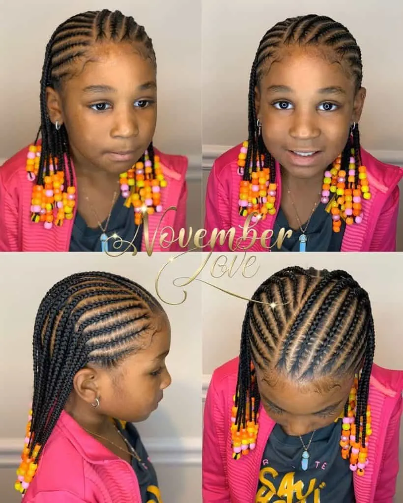 kids braids with orange beads