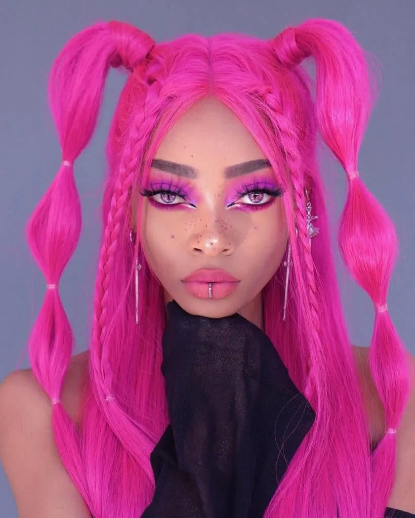 nyane lebajoa pink hair and purple and pink makeup